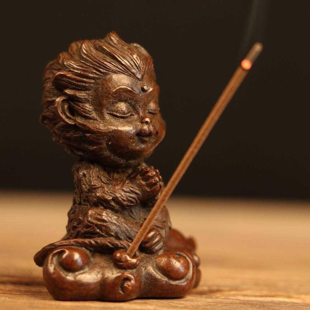 纯铜手工实心茶宠小物件坐禅孙悟空打坐猴香齐天大圣摆件