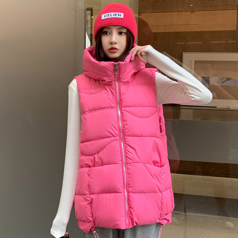 棉衣2022冬季新款糖果色下摆系带宽松中长无袖棉衣