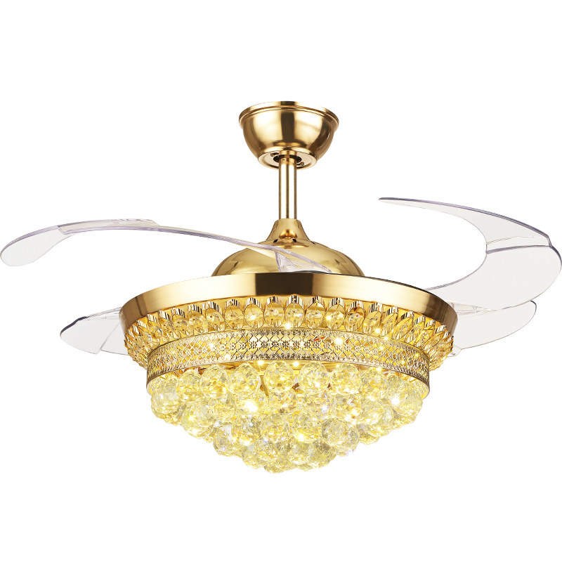 水晶吊扇灯餐厅客厅欧式奢华隐形扇卧室电扇灯豪华水晶灯风扇灯