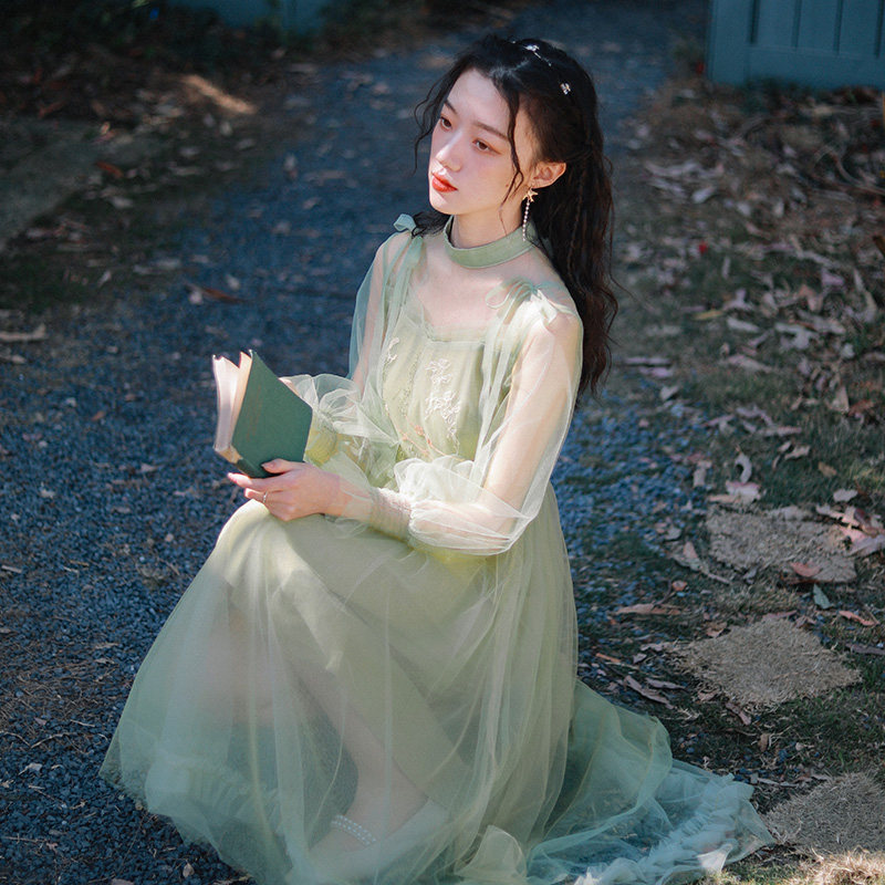 微笑向暖网纱连衣裙仙气超仙森系甜美美公主仙女女裙连衣裙