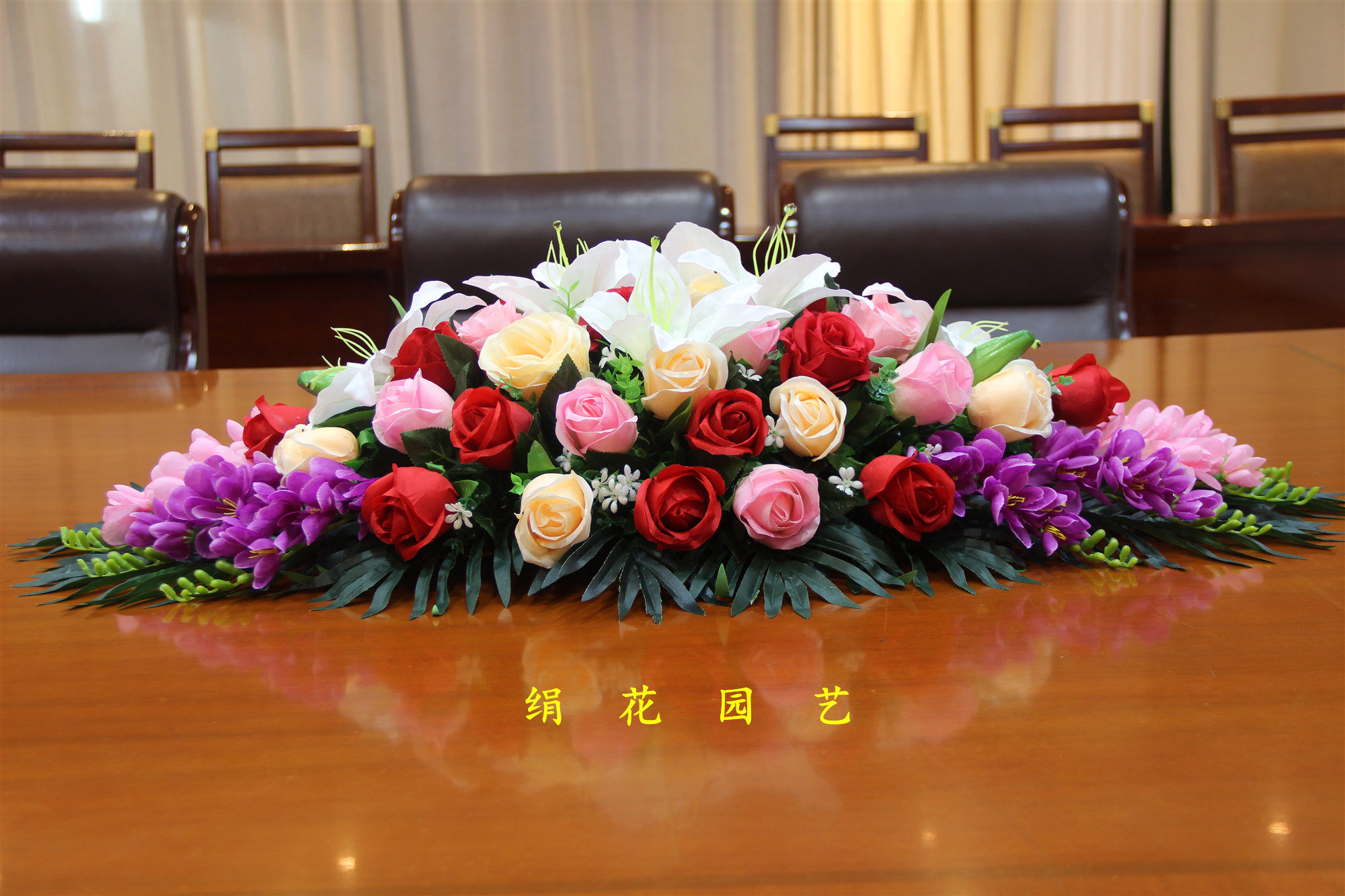 桌花仿真会议商务用花长桌办公室假花仿真花