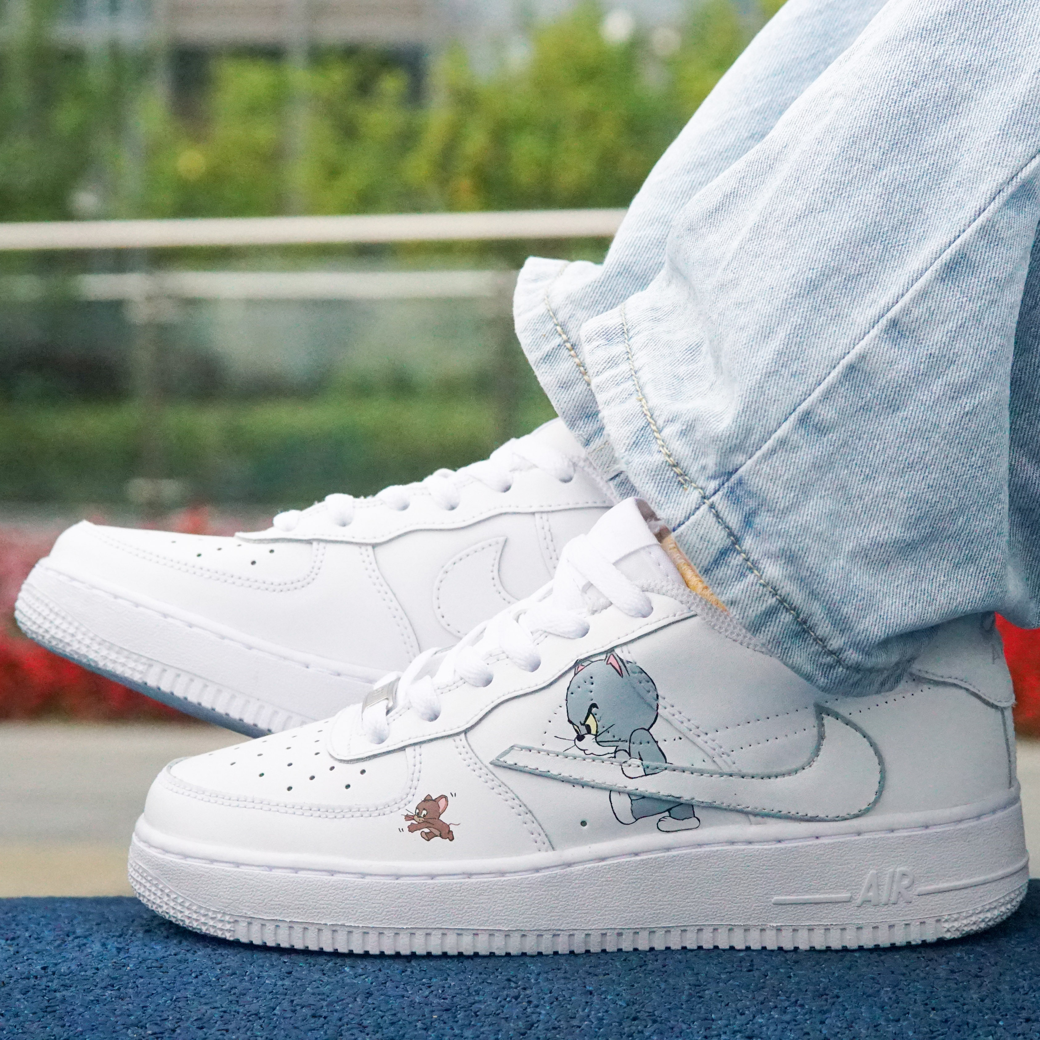 nikeairforce1倒勾猫和老鼠手绘diyaf1纯白空军一号球鞋板鞋