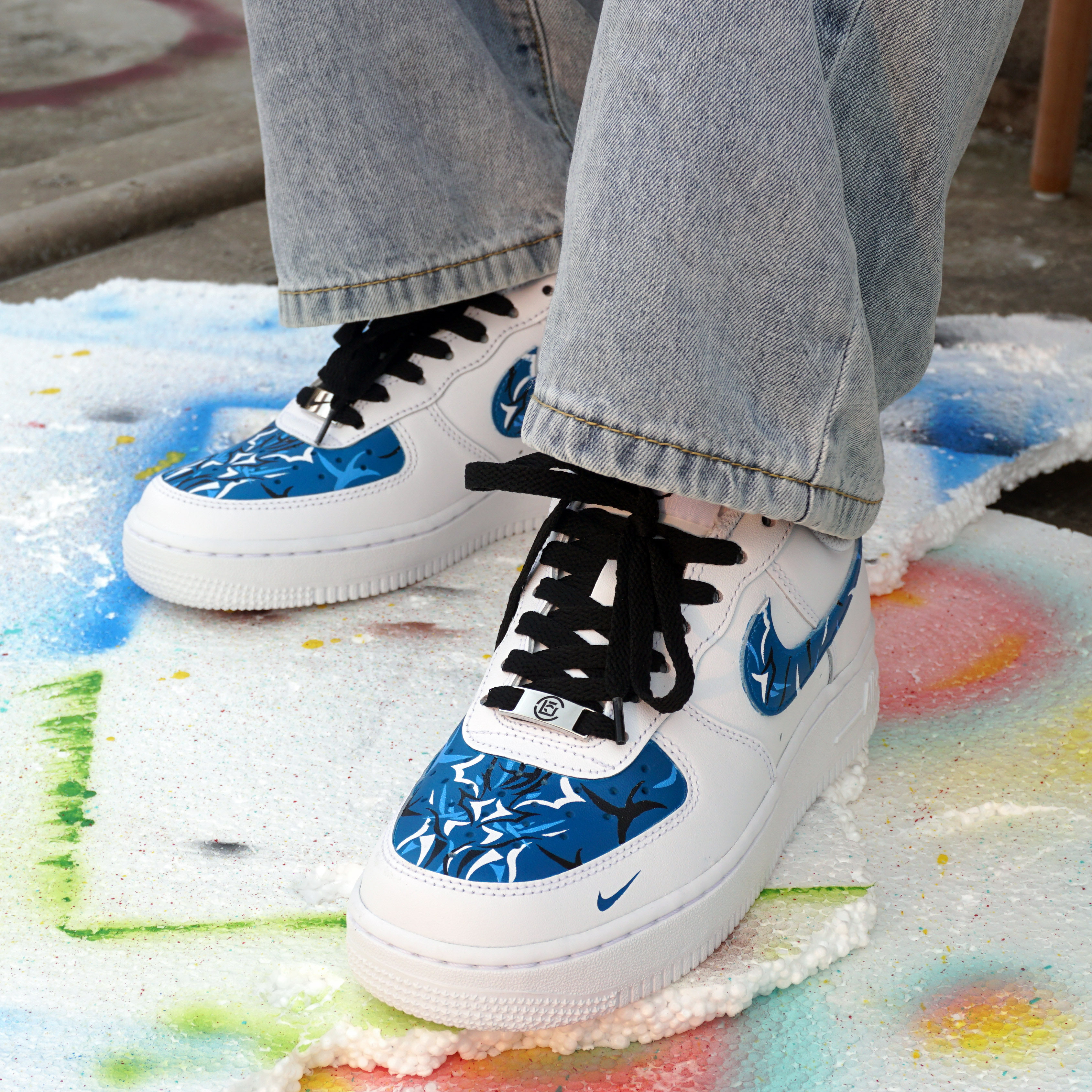 nikeairforce1蓝色荆棘图案纯白af1空军一号运动鞋板鞋