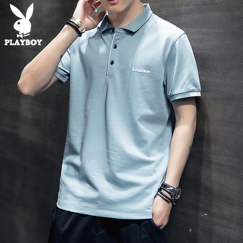 花花公子POLO衫男士短袖t恤夏季潮流翻领保罗衫男装夏装衣服高端