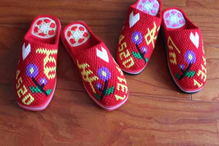 拖鞋手工毛线编织新款爆款网红情侣婚嫁居家居家婚庆拖鞋