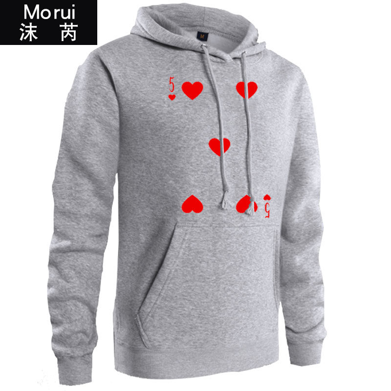 全套一副扑克牌图案红桃ajqk连帽卫衣加绒男女外套卫衣