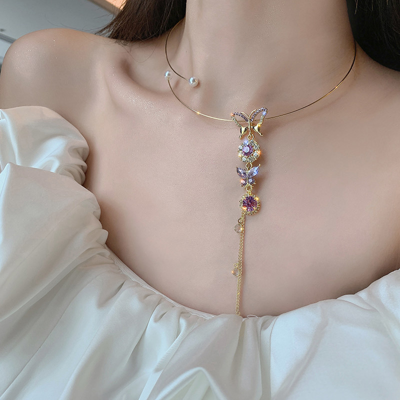 蝴蝶锁骨真金电镀复古保色冷淡项圈女潮网红项链