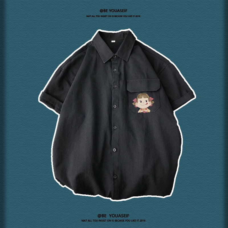 不二家衬衫日系设计感小众春秋薄款衬衣长袖jk盐系外套白色dk情侣