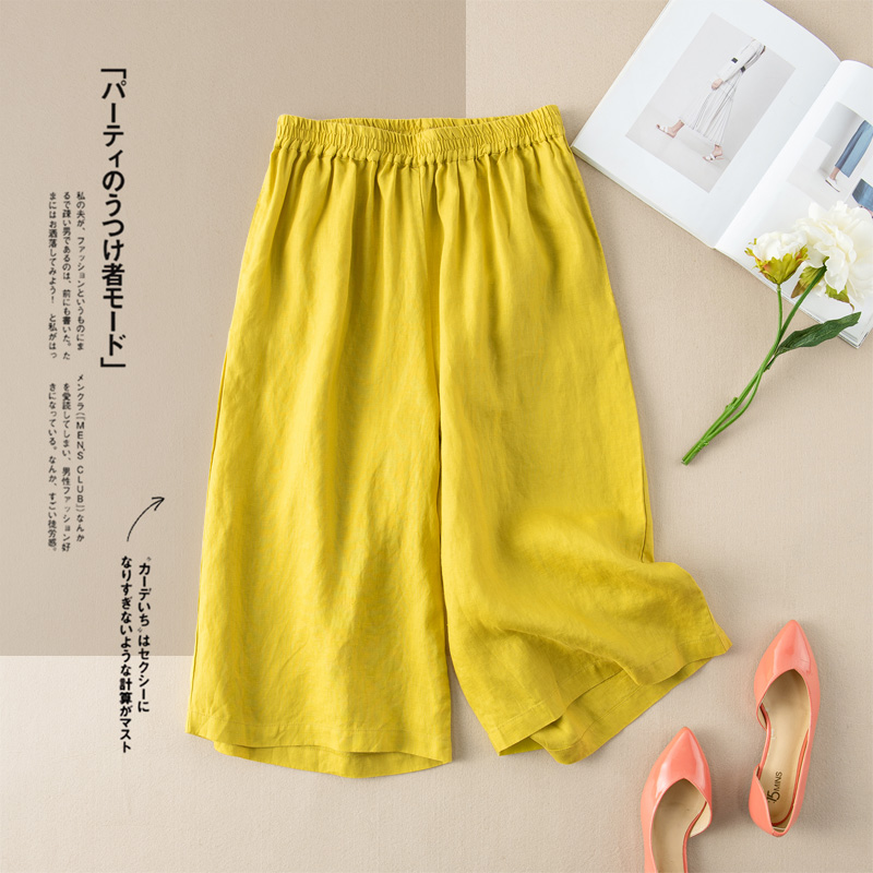 2022夏季新款七分裤亚麻女裤阔腿裤棉麻裤子休闲裤垂感高腰宽松