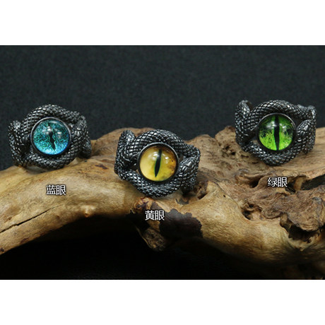 羿采霸气潮人双蛇饰品银戒指环蛇眼银戒子男士女生个性夜店配饰品