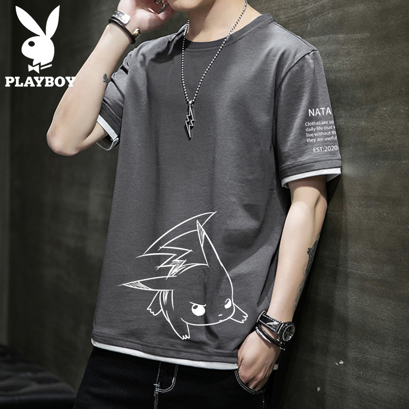 花花公子短袖t恤男夏季上衣服半袖男士2022新款体恤宽松纯棉男装