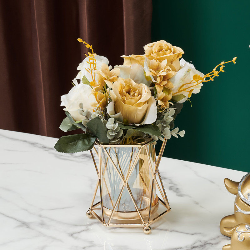 轻奢美式北欧金属花瓶餐桌插花装饰花艺摆件花瓶