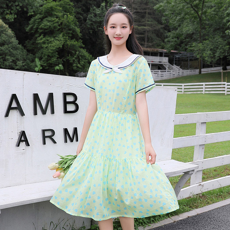 少女连衣裙娃娃领高初中中学生夏装大童12岁女孩连衣裙