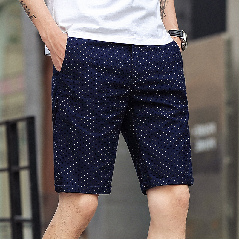 夏季韩版短裤男修身直筒休闲中裤男潮流5分纯棉沙滩裤波点五分裤