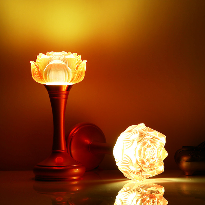 观音佛灯七彩莲花灯佛前供灯长明灯家用常明灯观音灯供灯莲花一对