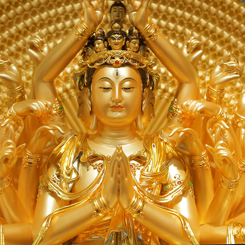 台湾贴金千手眼观音像纯铜铜像佛像家用供奉观摆件