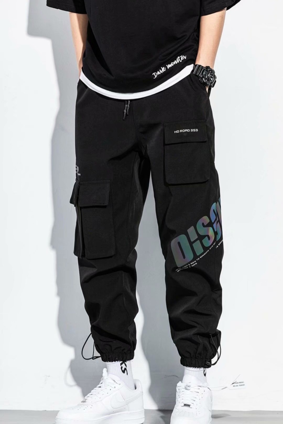 飘带工装裤男反光痞帅机能ins潮牌裤子高街休闲裤
