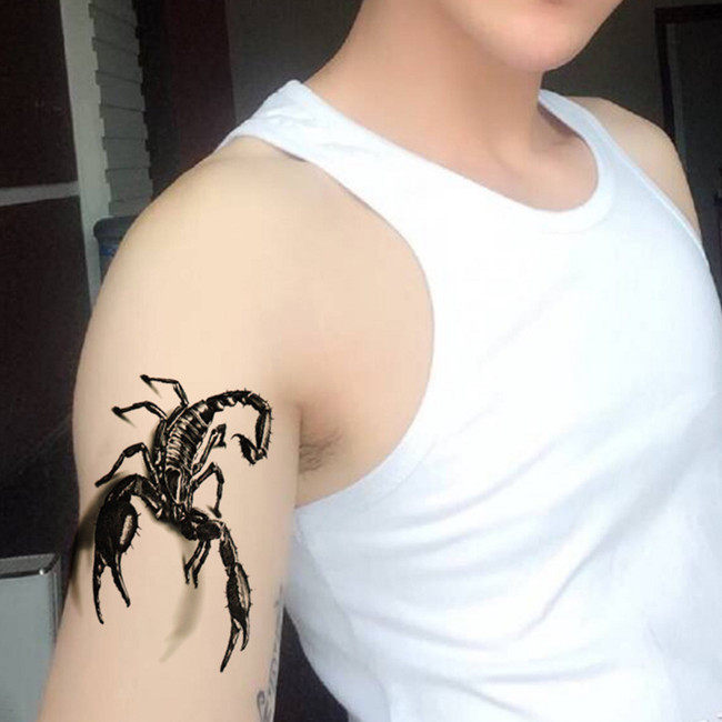 蝎子纹身仿真虎口防水3d滴血潮酷男女贴纸身体彩妆