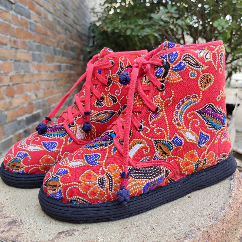 冬季复古大花棉鞋传统手工刺绣千层棉花布鞋儿童汉服鞋