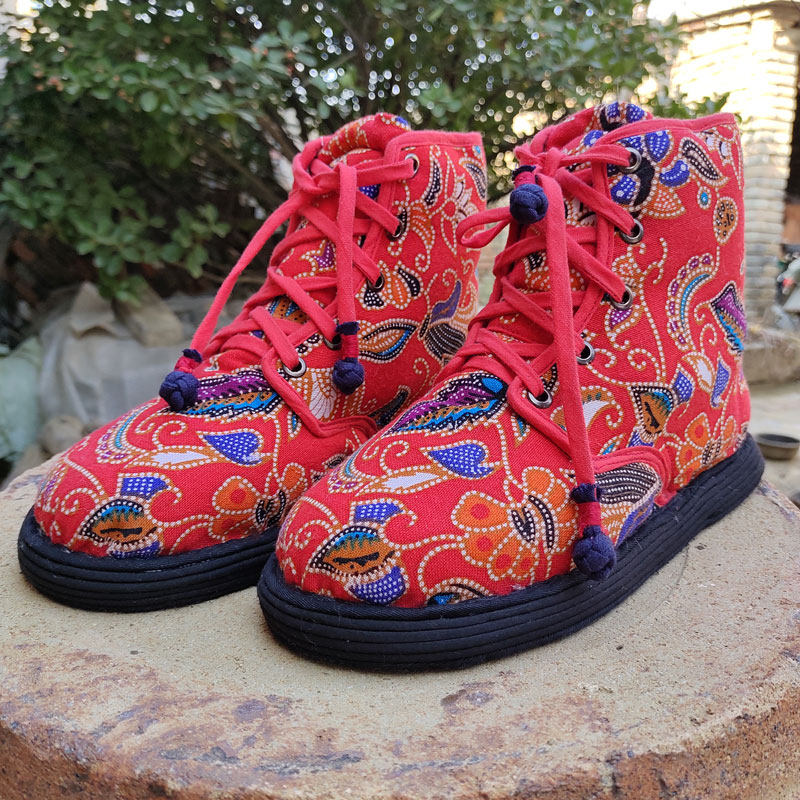 冬季复古大花棉鞋传统手工刺绣千层棉花布鞋儿童汉服鞋