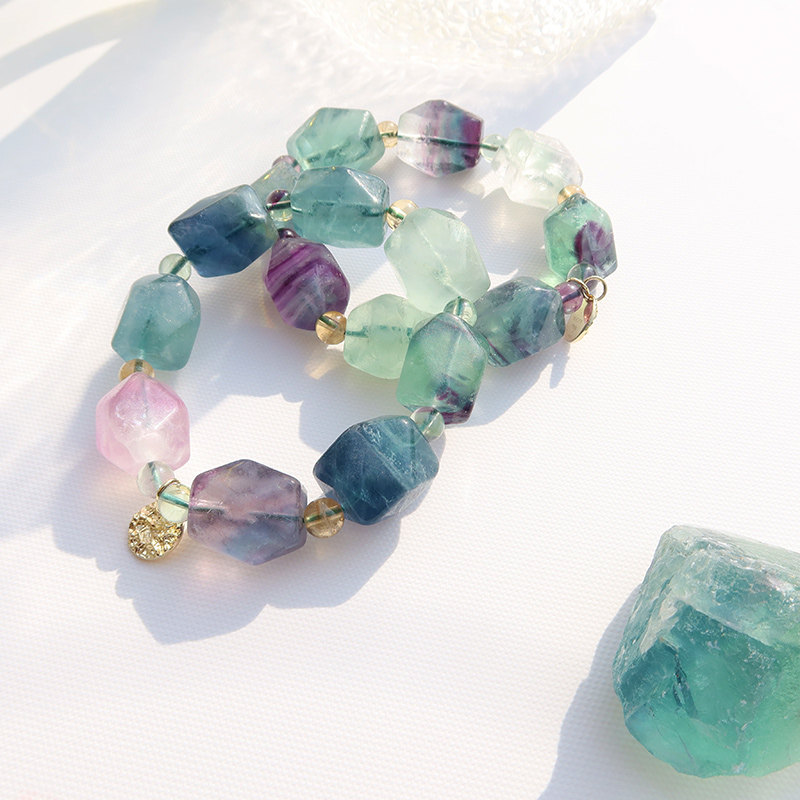 祖母绿萤石水晶大块手链随行不规则手串手链