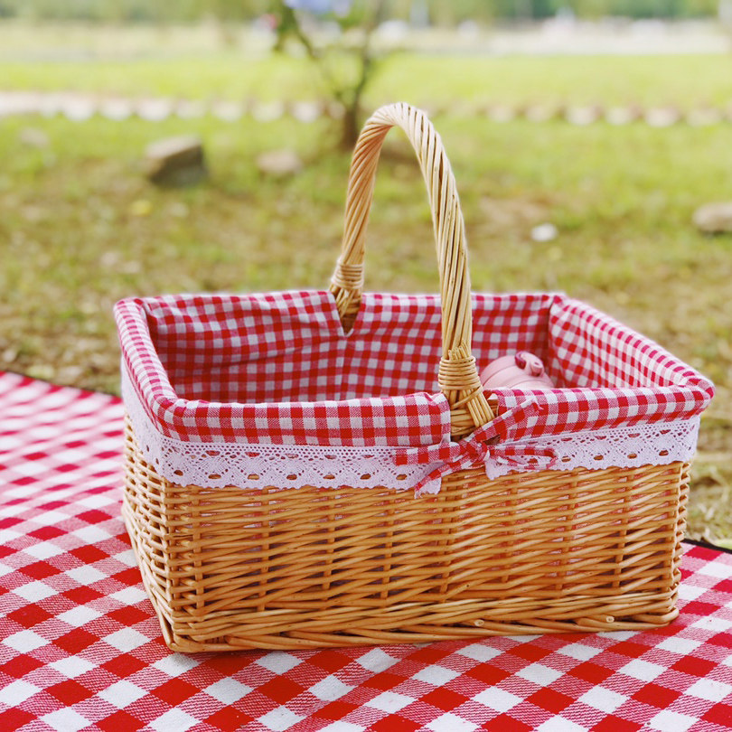 篮子春游户外野餐ins藤编日式田园带盖手工购物篮