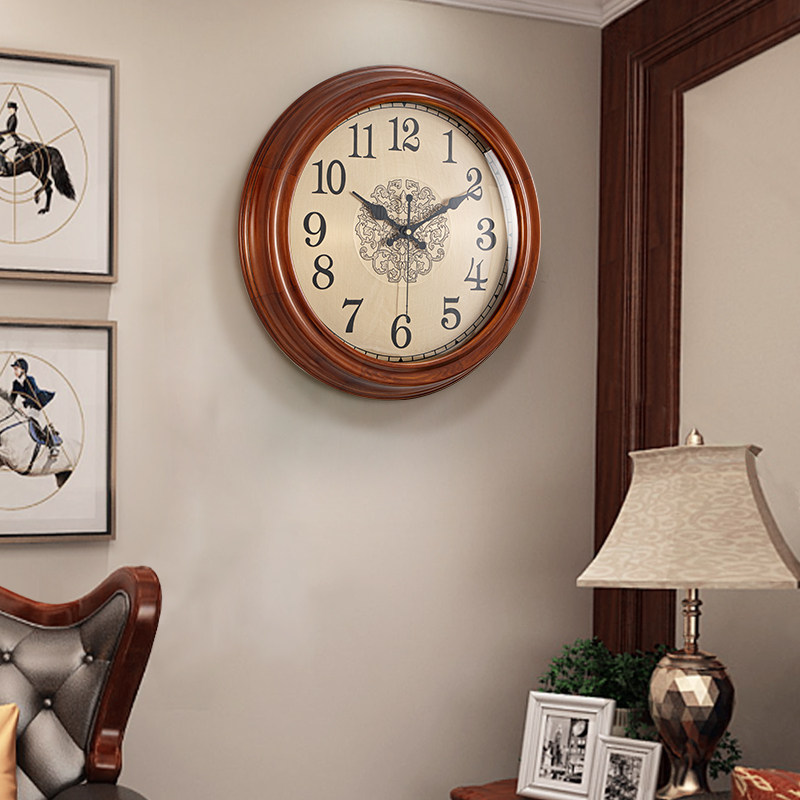 欧式实木钟表简约时尚客厅挂钟静音时钟石英钟挂钟
