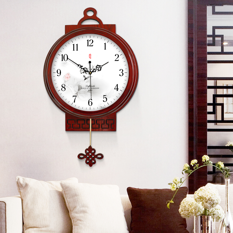 爱时达新中式实木挂钟客厅复古静音钟表家用挂钟