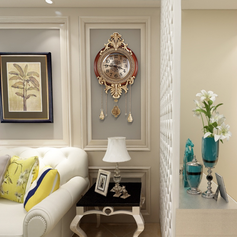 欧式挂钟家用创意静音挂表客厅实木复古装饰挂钟