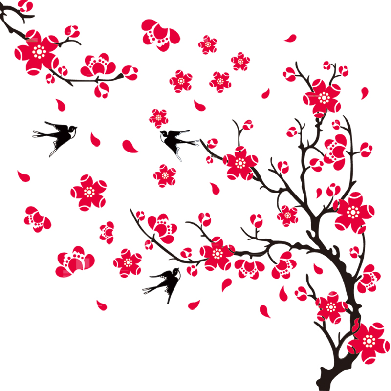 贴纸腊梅梅花朵树贴画幼儿园装饰电视背景墙墙面墙贴