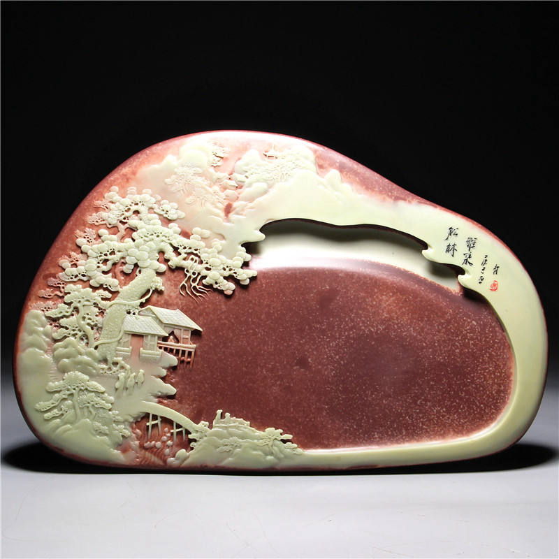 国家非遗大师孤品砚台松林雅集精品紫袍玉石文房四宝