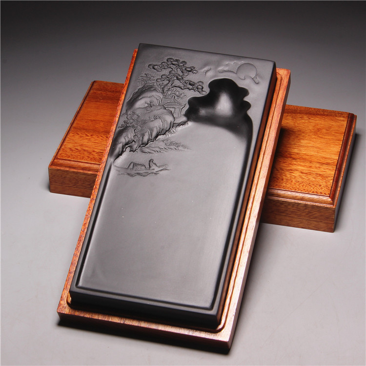 名师手工礼品厂家龙尾黑龙砚台原石作品天然文房四宝