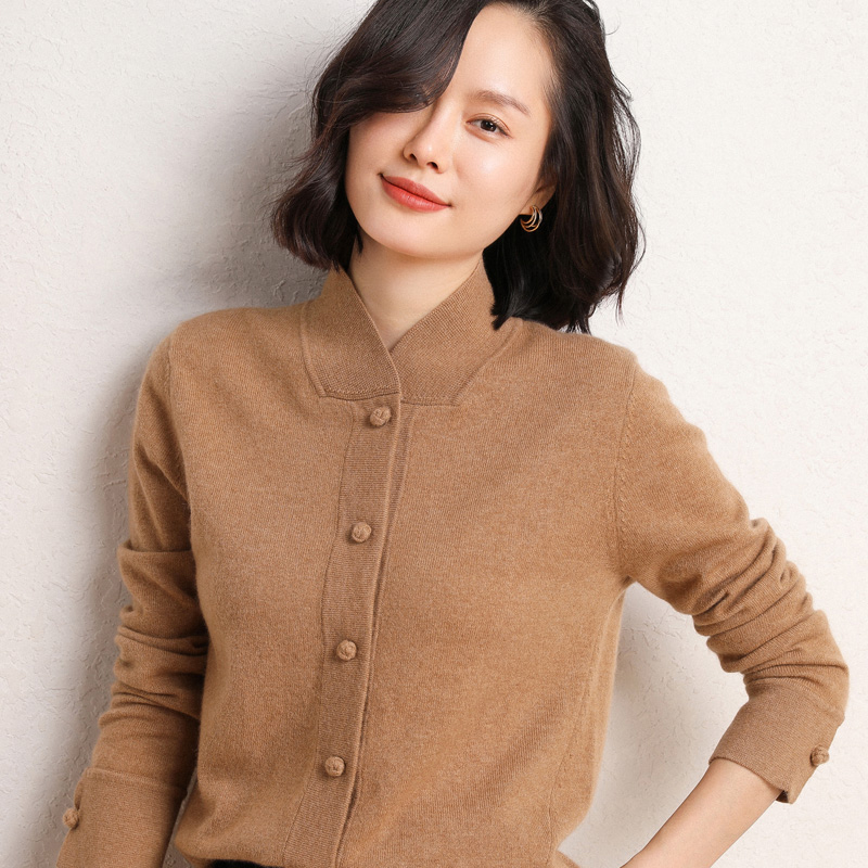 复古外套羊毛女士开衫羊绒领羊加厚古优新款毛针织衫