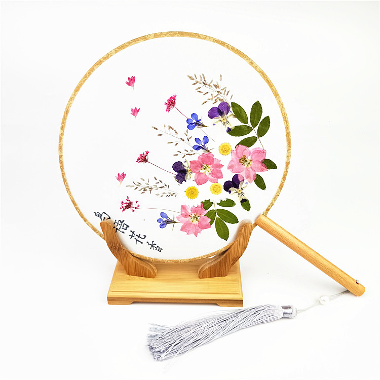 团扇干花绢扇押花活动现场手工学生空白包空白扇子