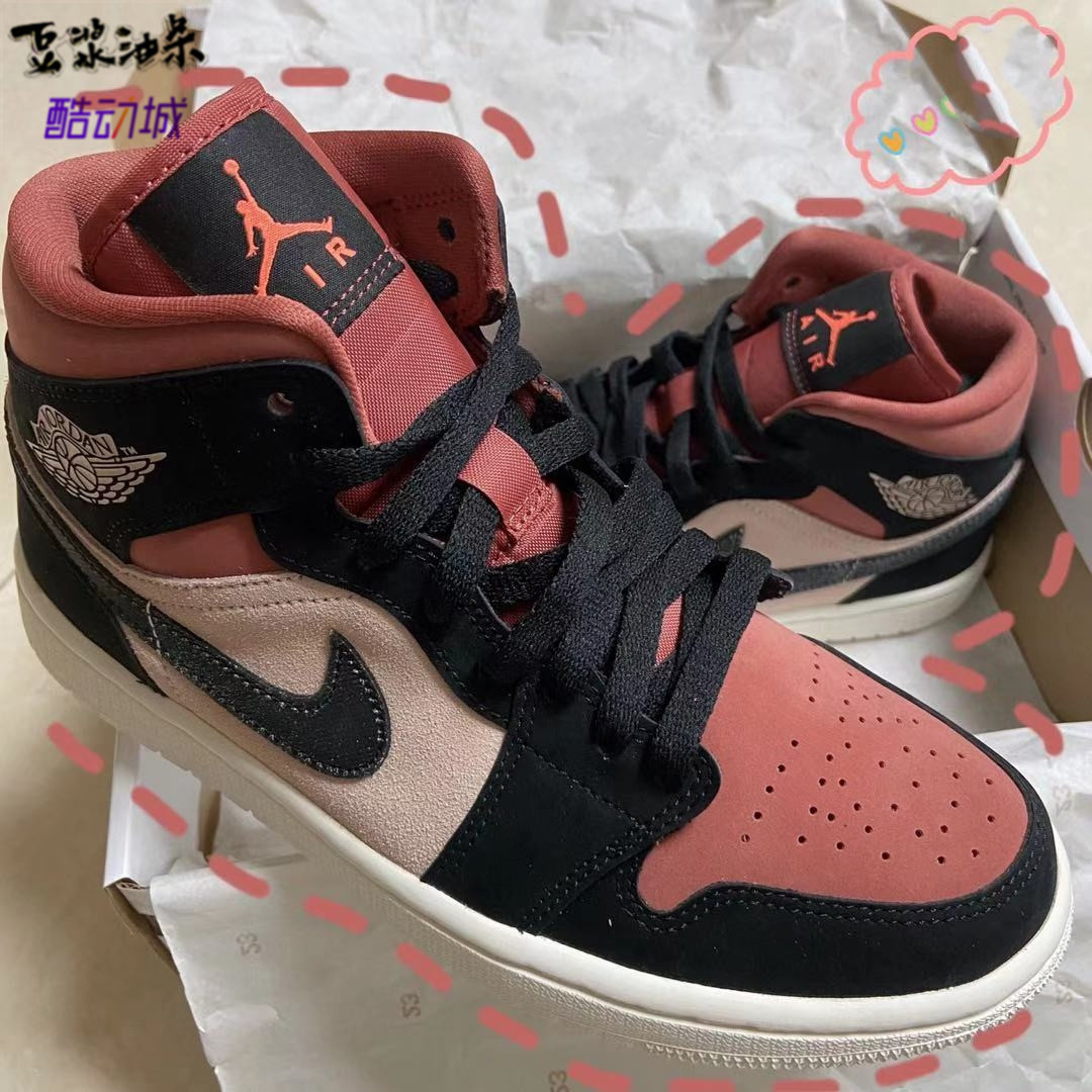 airjordanmidaj1女神麂皮桃粉女鞋bq6472-202篮球鞋