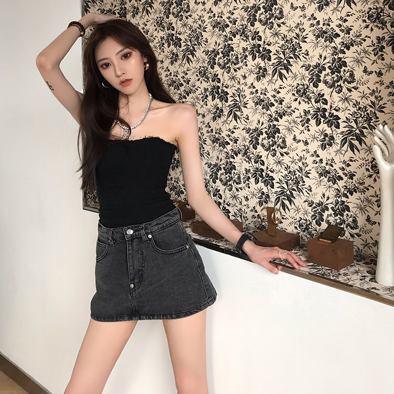 f project黑色抹胸女内搭蹦迪打底韩版基础修身露肩外穿上衣潮