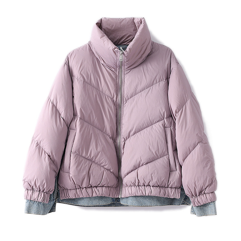 保暖专柜鸭绒冬季外套羽绒服短款白鸭绒拼接牛仔羽绒服