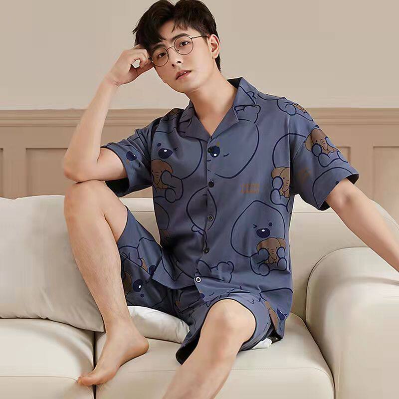 男士睡衣夏季短袖休闲家居服春秋秋天薄款加大睡衣