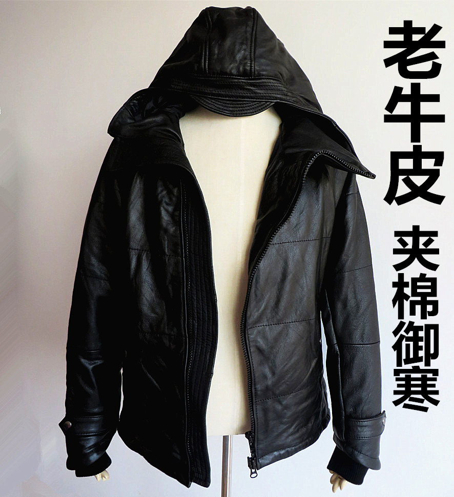 头层牛皮棉服做粗犷的别具一格男人出口加拿大真皮皮衣男超级御寒