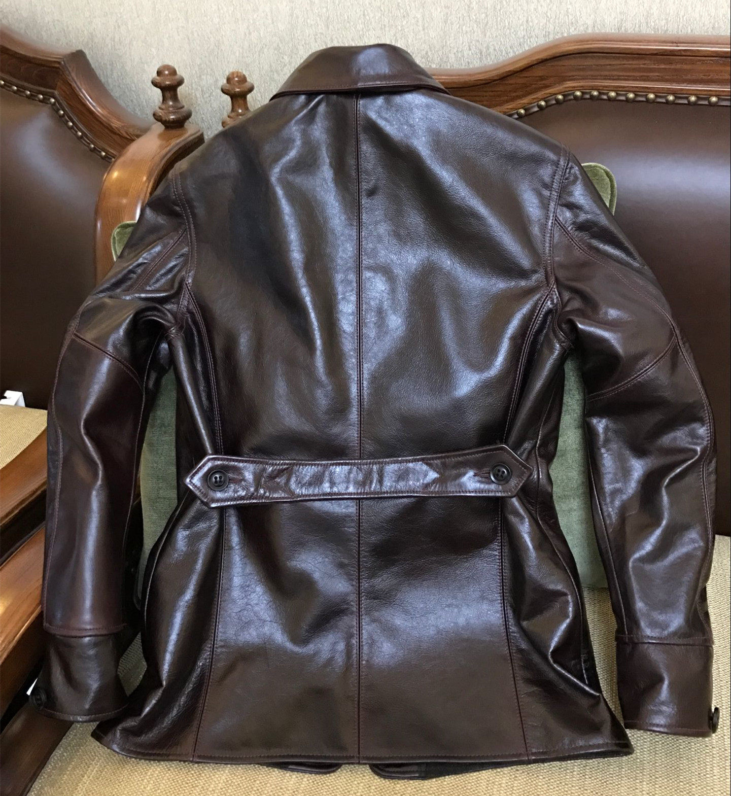 中毒后背的调节腰牌 日本改良版司闸员马皮真皮皮衣男两色入