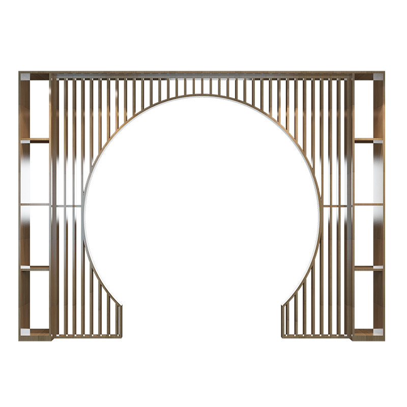 现代中式实木屏风隔断客厅书房圆形拱门栅栏座屏