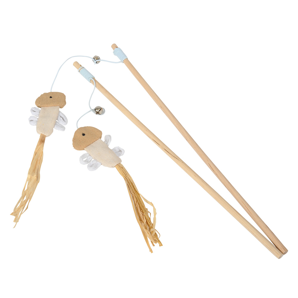 逗猫棒羽毛猫咪玩具喜爱木质逗猫布艺小鱼木质逗猫杆互动猫咪玩具