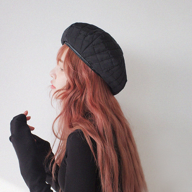 韩国进口车格子画家帽女秋冬季堆式大帽优雅复古帽子