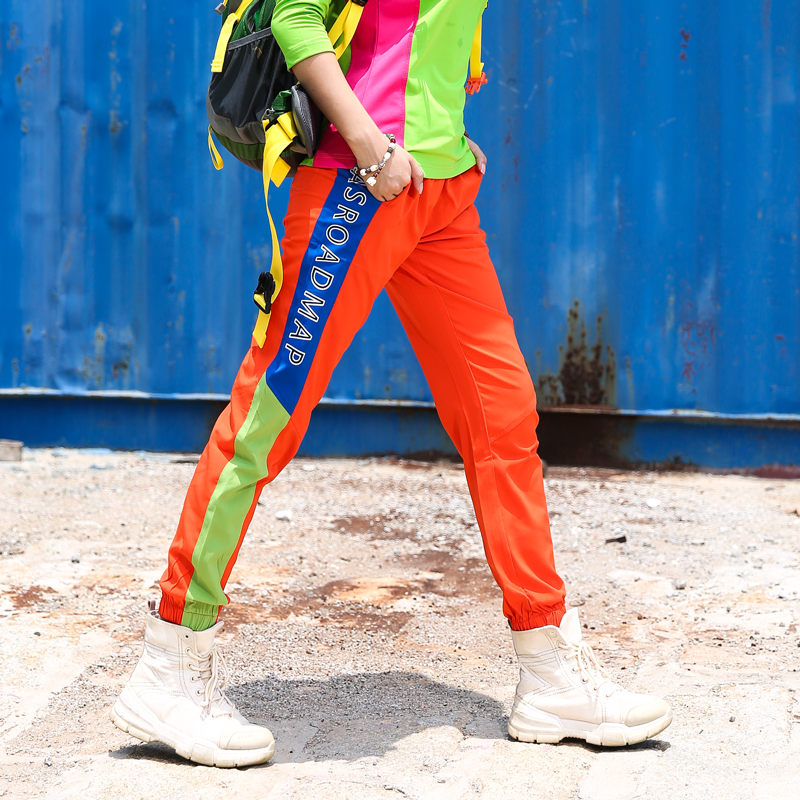 户外拼色速干裤女长裤小脚裤弹力运动裤修身弹力快干裤女徒步登山