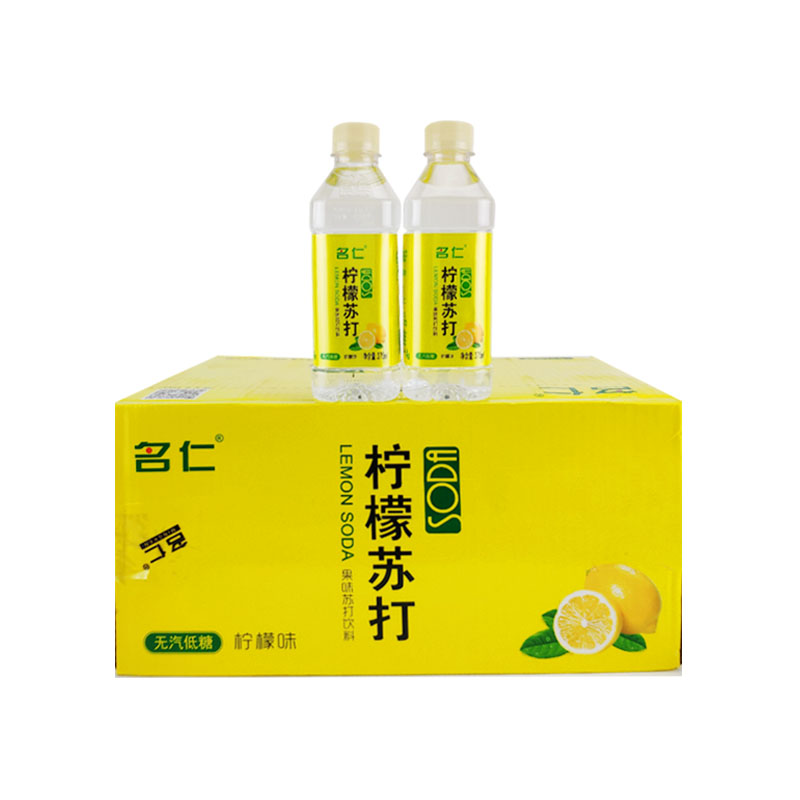 名仁饮料柠檬水苏打水饮料 整箱375ml*24瓶低糖柠檬味
