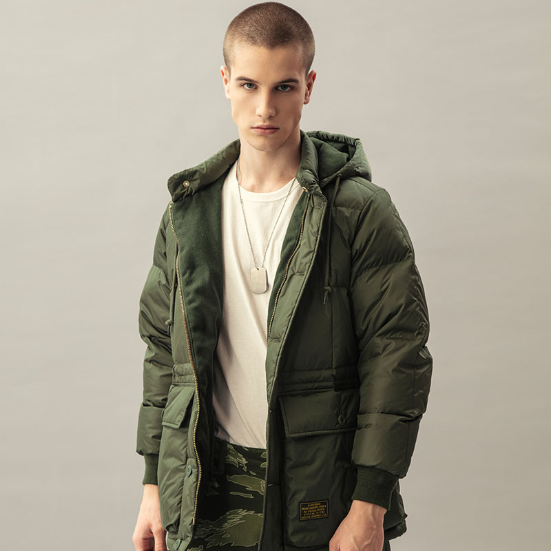 AK男装Limonta科技面料秋冬新款中长款连帽复古拉链羽绒服外套男