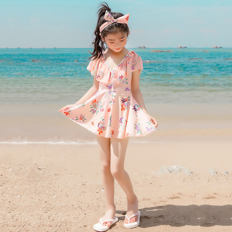 2020新款亲子泳衣女母女韩国显瘦遮肚连体裙式女童泳衣中大童温泉