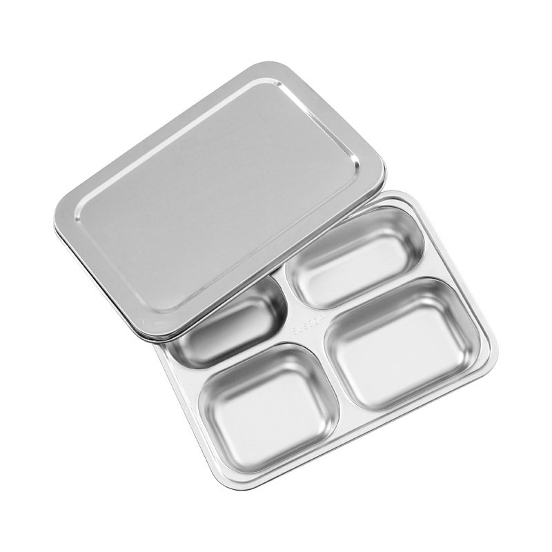 儿童学校加深加厚饭盒分隔不锈钢便当盘带快餐饭盒