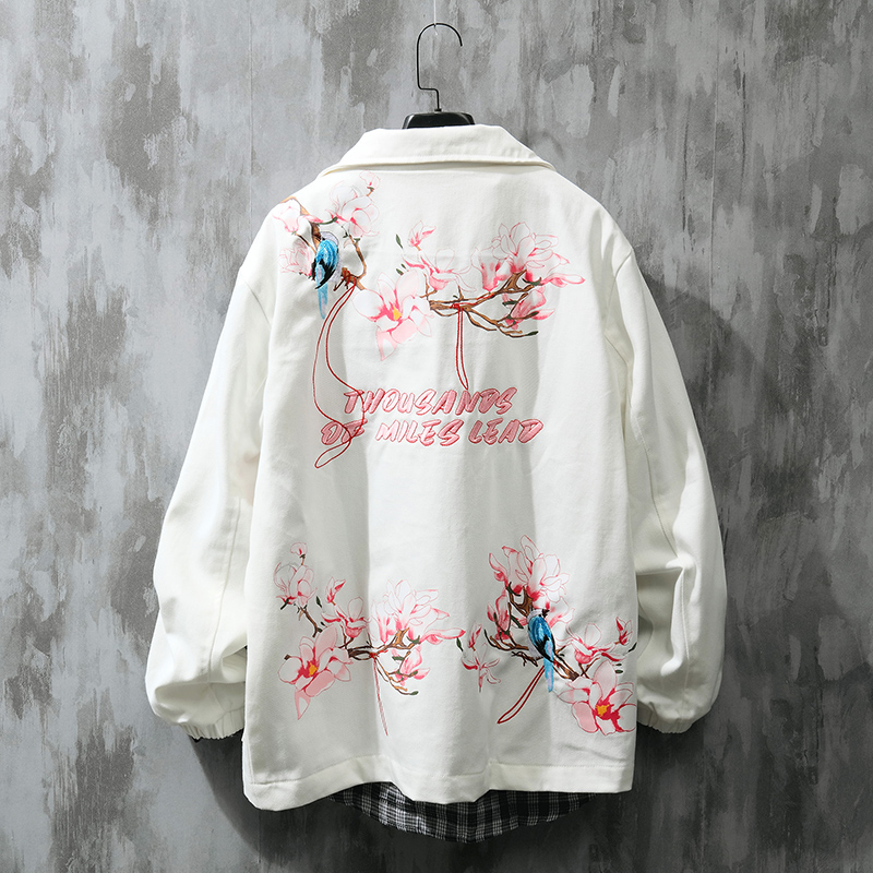 国潮情侣刺绣牛仔外套秋冬款加绒中国风宽松潮牌男装潮流夹克男潮