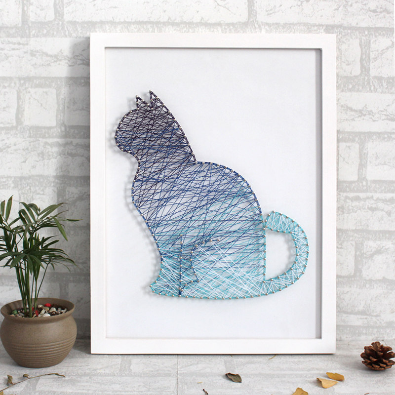 北欧星空猫纱线画成品钉子线画缠绕线画装饰画手工diy礼物材料包